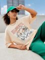 SHEIN Street Sport Women's Cactus Letter Print Short Sleeve Sports T-shirt