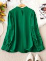 SHEIN LUNE Plus Size Stand Collar Long Sleeve Blouse