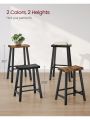 VASAGLE Bar Stools, Set of 2 Bar Chairs, Kitchen Breakfast Bar Stools with Footrest, 23.6 Inches High, Industrial in Living Room, Party Room, Black