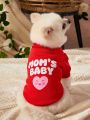 Debiesn 1pc Cute Red Baby Heart Pet Pattern Printed Warm Hoodless Sweater
