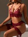 Classic Sexy Women'S Sexy Lace Splicing & Sheer Mesh Hollow Out Lingerie Set