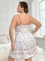 Plus Size Women'S Cherry Printed Cami Sleep Dress