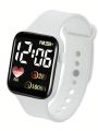 1pc Women Hollow Out White TPU Strap Sporty Square Dial Digital Watch, For Daily Life