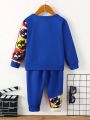 SHEIN Kids Academe Toddler Boys' Cute Dinosaur Printed Sweatshirt And Pants Set For Spring And Autumn