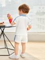 SHEIN 2pcs/Set Infant Boys' Leisure Polo Shirt And Shorts Set For Daily Wear And Outdoor Activities. Suitable For Spring And Summer.
