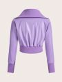 SHEIN ICON Threaded Patchwork Double-Ended Zippered Jacket With Waist-Cinching Buckle
