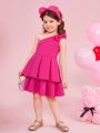 SHEIN Girls' Knit Solid Color One Shoulder Bodycon Romantic Dress, Sibling Outfits Matching Outfits (each Piece Sold Separately)