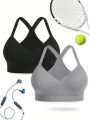 Yoga Basic Plus Size Solid Color Sports Bra With Fixed Cups