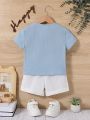 SHEIN Baby Boys' Solid Color Short Sleeve Shirt And Casual Shorts 2pcs/Set