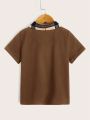 SHEIN Kids Academe Toddler Boys' Casual Comfortable Color-Block Collar Short Sleeve Polo Shirt