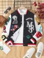 1 Piece Of Female Youth Contrasting Color Stitching Large Letter Print Baseball Uniform Jacket Spring