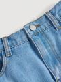 SHEIN Y2k New Street Style Cool Comfortable Utility Pockets Metal Button Light Washed Blue Denim Casual Mid-Waist Teenage Girl's Shorts