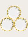 12pcs/set Plant Pattern Disposable Plate, Simple Disposable Paper Plate For Dinner Table