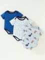 Baby Boy 3pcs Polka Dot & Dinosaur Print Contrast Binding Bodysuit