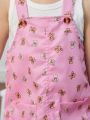 Baby Girl's Spring Summer Cute Bear Print Denim Overall Skirt With Sleeveless Top