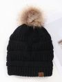 Dudeline Winter Knitted Beanie Hat With Pom Pom And Fluffy Lining & Tag-free Design