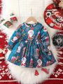 Baby Girl Christmas Print Flare Sleeve Dress