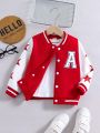 SHEIN Kids EVRYDAY Boys Letter Embroidered Long-sleeved Baseball Jacket Autumn And Winter