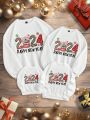 Girls' Casual New Year'S 2024 Pattern Long-Sleeved Round Neck Sweatshirt Suitable For Autumn And Winter