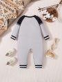 Infant Boys' Casual Long Sleeve Jumpsuit With Rugby Patterned Patch