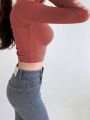 DAZY Women's Slim Fit Long-sleeved Crop Top