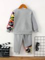 SHEIN Kids Academe Toddler Boys' Cute Dinosaur Printed Hoodie And Sweatpants Set, Spring And Autumn