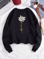 Teenage Girls' Floral & Letter Printed Fleece-lined Sweatshirt