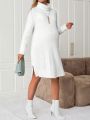SHEIN Maternity White Fluffy Split Hem Maxi Dress