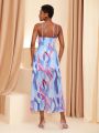 Stanislava Norets Women's Geometrical Printed Cami Double Split Maxi Dress
