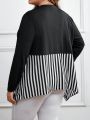 EMERY ROSE Plus Size Women's Striped Patchwork Irregular Hem Coat