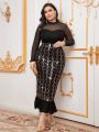 SHEIN Modely Plus Size Sequin Patchwork Mermaid Skirt