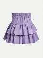Teenage Girls' Solid Color Skirt With Ruffle And Decoration Details
