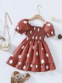 SHEIN Kids EVRYDAY Little Girls' Polka Dot Print Knitted Dress