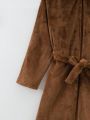 SHEIN Tween Boy Solid Belted Hooded Flannel Robe