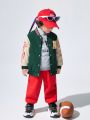 JNSQ Young Boy Letter Graphic Colorblock Varsity Jacket