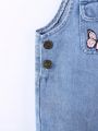 Baby Girl Butterfly Embroidery Denim Overalls Without Tee