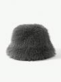 SHEIN ICON Solid Fuzzy Bucket Hat