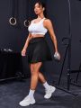 Daily&Casual Plus Size Solid Color Sports Skirt With Built-In Shorts