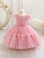 Baby Girls' Mesh Tulle Party Dress With Short Sleeves