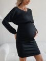 SHEIN Solid Color Simple Maternity Dress