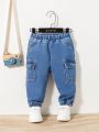 SHEIN New Arrival Loose-Fit Jogger Pants With Elastic Cuffs Streetwear Workwear For Baby Boys