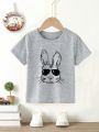 SHEIN Kids HYPEME 1pc Cartoon Rabbit Printed Short Sleeve T-Shirt For Toddler Boys