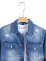 Teen Boys' New Casual Fashionable Slimming Water Washed Denim Jacket, Multipurpose