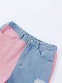 Teen Girls' Street Style Casual Color Block Patchwork Ripped Frayed Hem Straight Leg Jeans