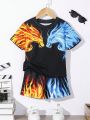 SHEIN Kids HYPEME Toddler Boys' Comfortable Animal Printed Short Sleeve T-shirt And Shorts Set For Casual Wear