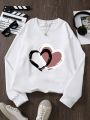 Girls' Heart Print Casual Sweatshirt