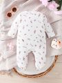 SHEIN Baby Girl Cute Cartoon Printed Long Sleeve Jumpsuit With Long Pants, Light Pink
