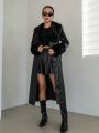 Dazy Designer Women'S Plush Lapel Belted Jacket