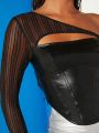 Minami One Shoulder Cut Out Asymmetrical Hem PU Leather Top