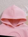 SHEIN Infant Girls' Cute Smiling Face Embossed Hooded Long Sleeve Sweatshirt